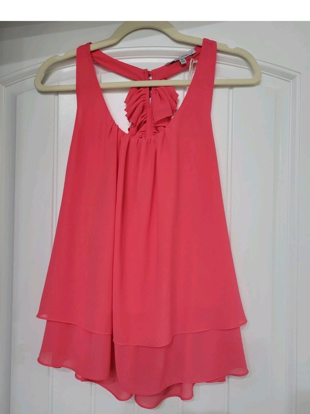 Naked Zebra Pink Chiffon Ruffle V-Neck Sleeveless Blouse Tank Top M